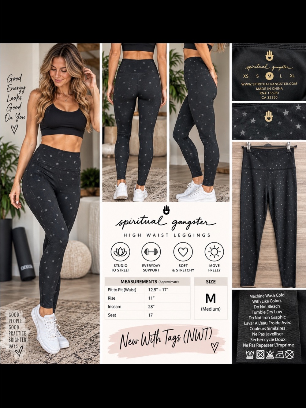 Spiritual Gangster Black Star High Waist Leggings